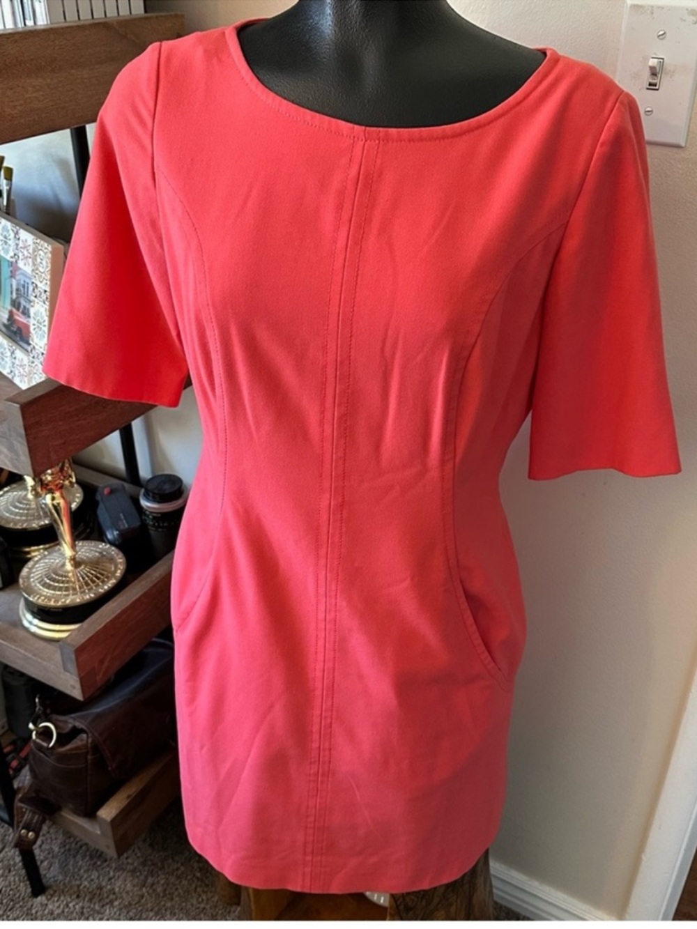 Tahari Arthur S. Levine Dark Coral Pink Sheath Dress
